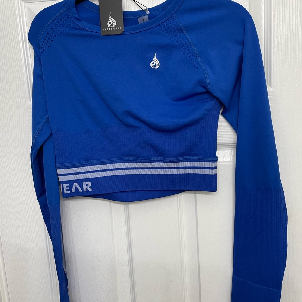 Blue Gymshark Long Sleeve Crop Top